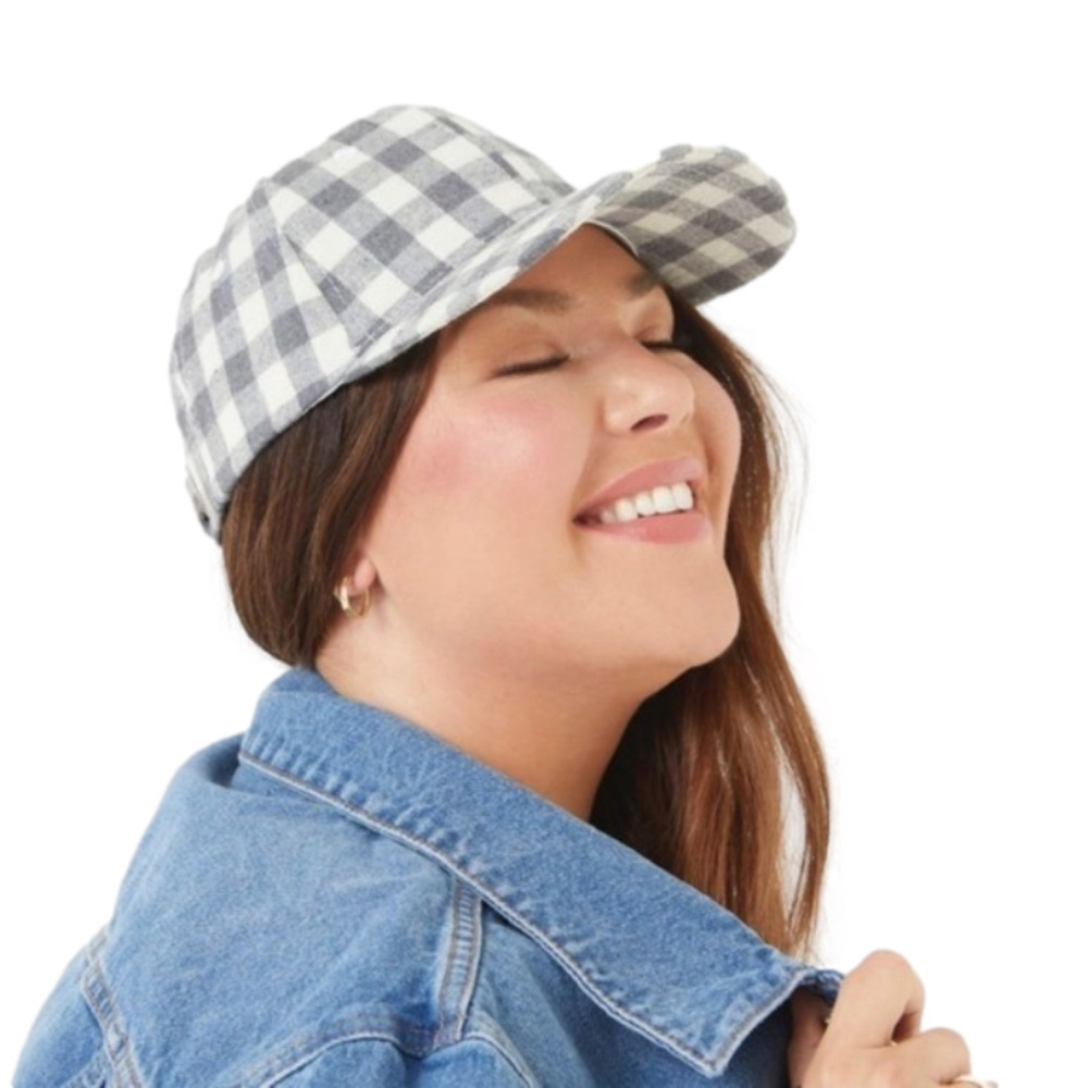COCUS Pocus Buffalo Check Cream and Grey Baseball Cap Still in Packaging